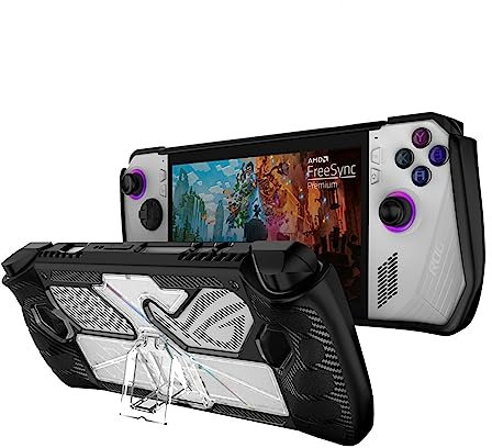 NUHFUFA Custodia per ASUS Rog Ally 7 pollici portatile con cavalletto, anti-shock e anti-graffio TPU Grip custodia protettiva ergonomica e comoda impugnatura (nero)