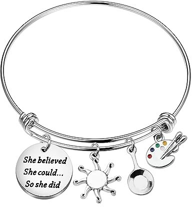 PLITI Inspirierendes Armband mit Aufschrift She Believed She Could So She Did, M, Edelstahl