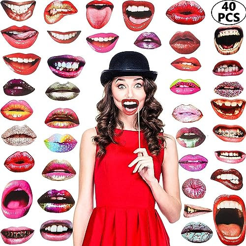 KFDDRN Fotokabinen-Requisiten, 40 Stück lustige sexy Lippen, Mund, Handheld Selfie Fotobox Requisiten für Cocktailpartys, Partys, Hochzeiten, Halloween, Geburtstage, Klassentreffen, Weihnachten