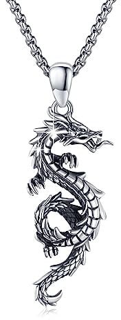 CUOKA MIRACLE Drachen Kette 925 Sterling Silber Herren Drachen Anhänger Halskette für Damen Oxidiert Unisex Drachen Schmuck Valentinstag Geschenke für Männer Mädchen