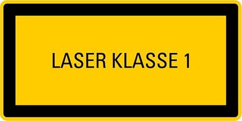 Aufkleber Hinweis für Lasereinrichtung „LASER KLASSE 1“ ähnl. ISO 7010 Signalgelb, DIN EN 60825 Made in Germany | Größen wählbar, Größen Name: Aufkleber | 5,2 x 2,6 cm