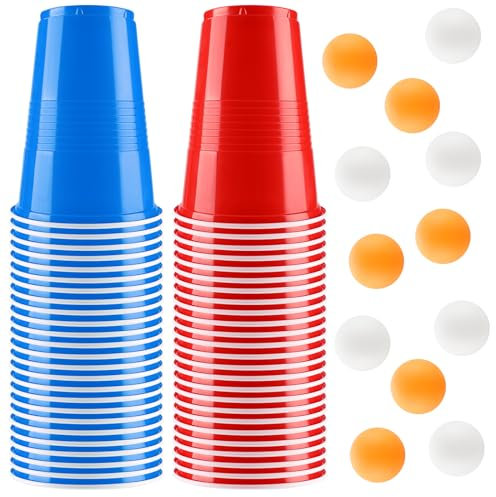Mkitnvy Gobelet Beer Pong, 50 Biere Pong avec 12 Balles de Ping-Pong, 500ML Gobelet Rouge, pour Une Fête D'Anniversaire, Une Réunion D'Amis, Une Réunion de Noël