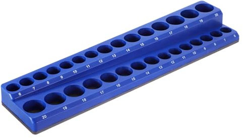 Gedlex 3/8'' Base Magnética para Llaves de Vaso Métricas, 30 Agujeros para Llaves de Vaso Estándar y Profundas, Organizador Magnético Reforzado de Herramientas