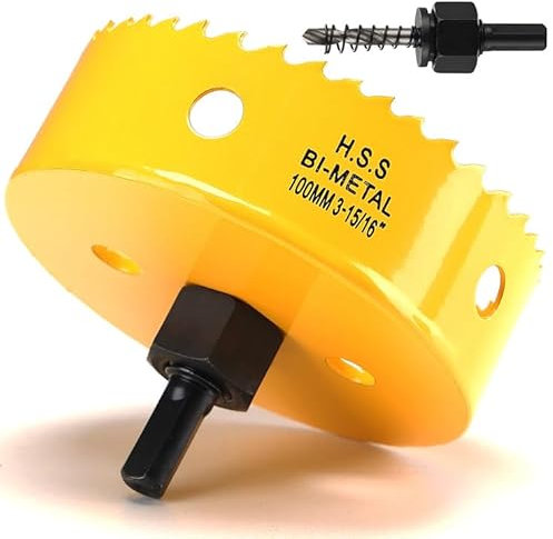 Sega tazza 100mm, bi-metallica sega a tazza per legno, frese a tazza per metallo con adattatore esagonale e punta di centraggio per ferro, alluminio, legno, cartongesso, giallo