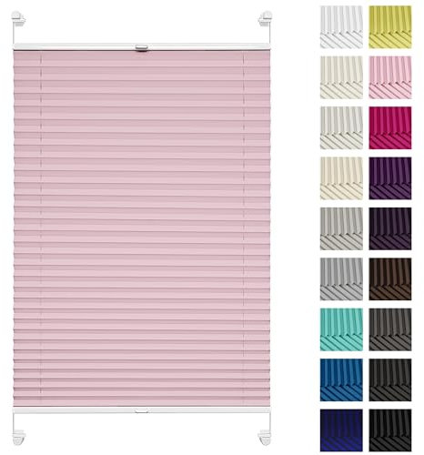 Rettika Plissee ohne Bohren, Plissee klemmfix, Puderrosa, Breite: 35 cm, Höhe: 80 cm, Fensterrollo Sonnenschutz, Plisseerollo innen, Rollo für Fenster ohne Bohren