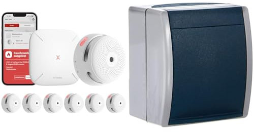 X-Sense XS01-M ProConnected Rauchmelder mit SBS50 Basisstation & Busch-Jaeger 20 EBW-53 AP-Programme, bunt