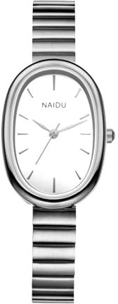 JewelryWe Uhren Damen Edelstahl Oval: Silber Klassische 30m wasserdichte Analog Quarz Armbanduhr Frauen Geschäft Lässige Uhr Damenuhr mit Schmal Edelstahl Armband und Ultradünn Ovalem Gehäuse