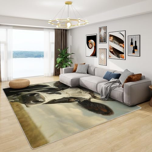 Teppich Kuhmotiv - Teppich Wohnzimmer Schlafzimmer Bauernhoftiere, Großer Teppich Kuh, Weich Kurzflor & Waschbar & rutschfest Wohnzimmerteppich, Kinderteppich, Bettvorleger 160x230 cm