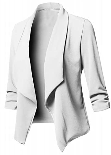 Snowboard-Mantel für Damen, Cardigan, Damenmantel, offen, lange Jacke vorne, solide Ärmel, lässiger Damenmantel, Luftfahrtmantel, weiß, 54