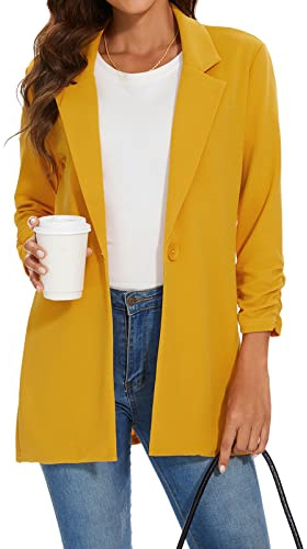 LADI TREND Womens Casual Blazer Suit Long Sleeve Work Office Cardigan Jacket (Yellow M)