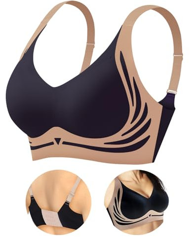 TALALAAZM Wireless Push-Up Bra Anti-Sagging Bras for Women Full Support Bra for Large Breasts Super Gather Back Smoothing Bra for Pushup Tshirt Sports(Black) (black, XXXL[80-90KG])