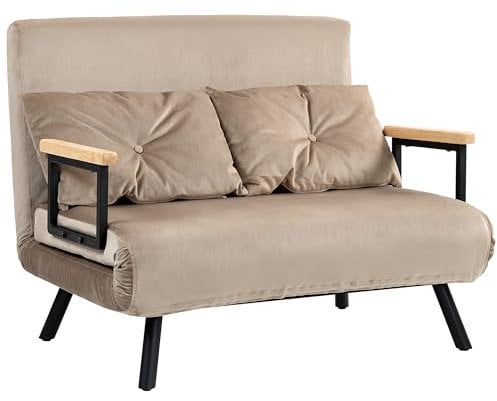 HOMCOM Schlafsofa, Klappbett mit Bettfunktion, Relaxsessel mit Rückenkissen, Polstersofa mit Verstellbarer Rückenlehne, Samtoptik, 102 x 73 x 81 cm, Hellbraun