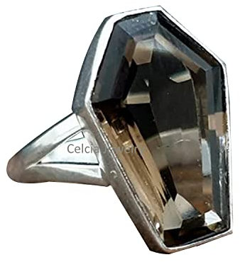 Solid 925 Sterling Silver Coffin Ring, Natural Smoky Quartz Brown Gemstone Ring, Statement Rings, Beautiful Handcrafted Ring for Women/Men, Christmas Gift (US Ring size 6)