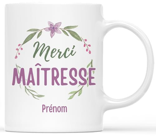 𝗖𝗔𝗗𝗘𝗔𝗨 𝗣𝗟𝗨𝗦 Mug Personnalisé Prénom - Merci Maîtresse - Cadeau Personnalisé Maitresse, Cadeau Maîtresse, Cadeau Fin d'Année, Cadeau Maitresse Mug, Mug Personnalisé Merci Maitresse