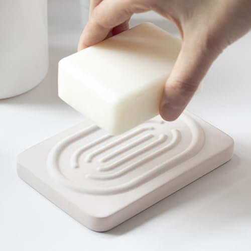 Coengwui Porte-savon en diatomite pour organisateur de cuisine, support d'évier à séchage rapide pour éponge, brosse, brosse à dents – Plateau en pierre à absorption rapide (beige, 12,2 x 7,9 cm)