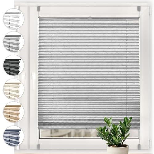 SONELLO Tenda plissettata crush Klemmfix senza foratura, 60cm x 160cm Grigio, tende plissettate per porte e finestre con morsetti pronta per l'uso, protezione solare, Parti per Il Montaggio Incluse
