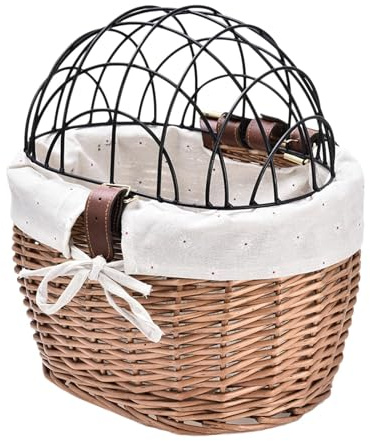 Panier en osier pour chat avec housse en maille métallique, panier de transport avec fil métallique | Panier de transport amovible pour animal domestique, panier pour chien, chiot et chat