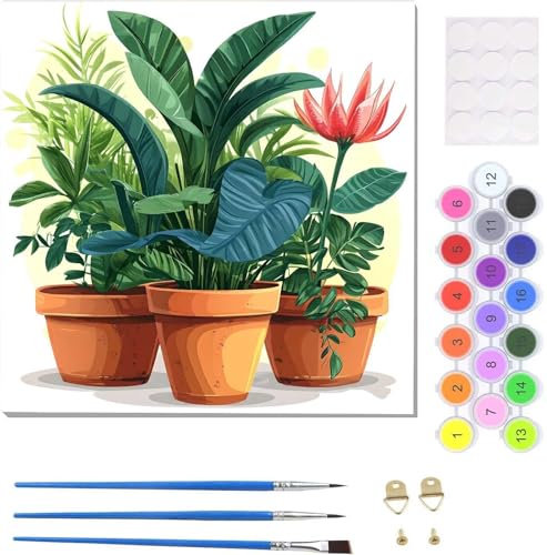 Tinnoon Paint by Numbers for Adults, Plant Pots Paint by Numbers, Painting by Number Kits with Paint Brushes Acrylic Pigment Drawing Paintwork, Gifts Home Decor 20x20inch/50x50cm (with Frame) U-10887