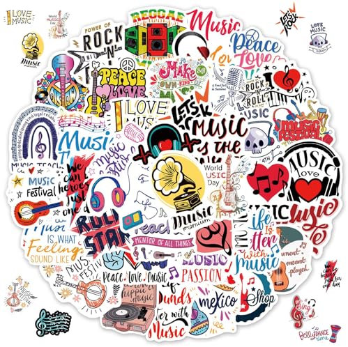 Set di 2 X 50 Adesivi Musicali, Adesivi Musicali per Chitarra, Adesivi Musical in Vinile Impermeabili, Adesiv Estetici per Laptop, Bottiglia D'acqua, Chitarre, Adatto per Adulti e Bambini
