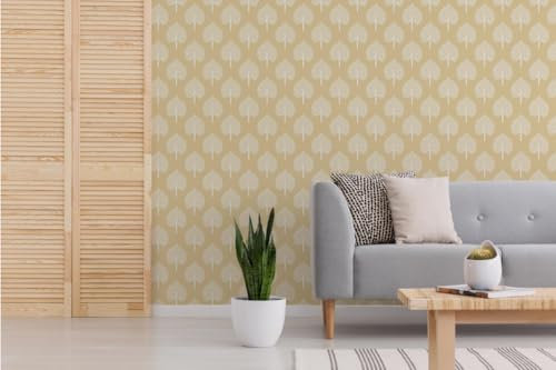 Fresco Herlig Tree Outline Ochre Smooth Wallpaper, 107832