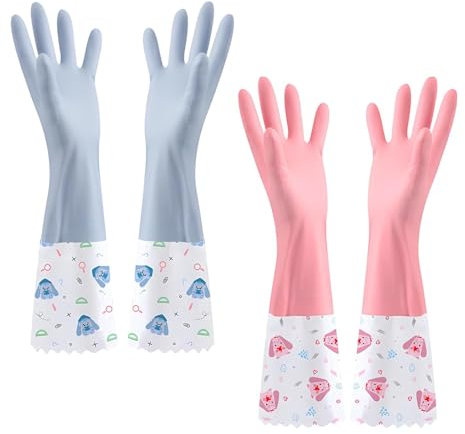 LHLZNB superior gloves medium - premium rubber washing up gloves for ultimate cleaning & dishwashing - durable, cotton-lined kitchen gloves medium & for comfort & protection (Pink+Blue)