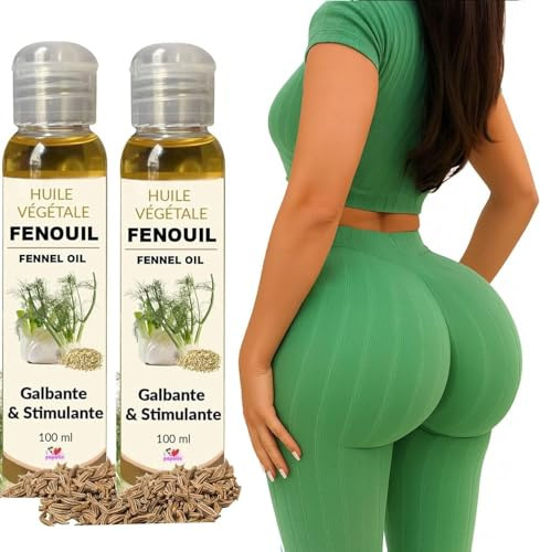 Huile de Fenouil Française Lot 2x100 Ml – Huile pour Grossir les Fesses, Poitrine & Hanches – Soin Fessier Naturel Raffermissant – I Love My Popotin