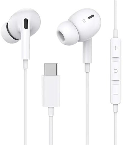 Cuffie USB C, Auricolari USB C con Microfono, Cuffiette tipo-c con gommina compatibili con iPhone 15,15 pro,15 Pro Max/15 Plus/15,iPad Pro/Air SAMSUNG GALAXY in-Ear Controllo del Volume.