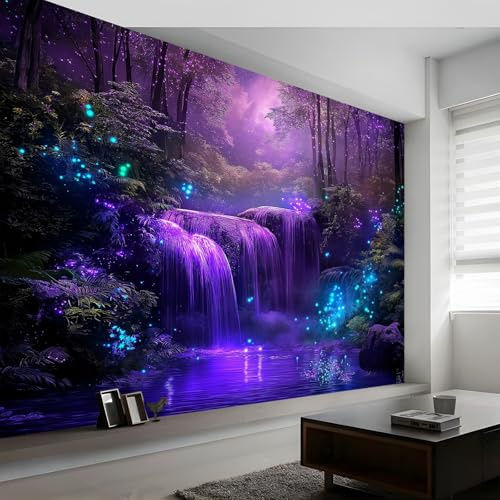 Fototapete Fantasie Wasserfall Fluoreszenz Lila Blau 250 X 175 Cm(Wxh) 3D-Effekt Tapete | Hochwertige Vlies-Wanddekoration Für Wohnzimmer,Küche,Schlafzimmer & Kinderzimmer Premium-Wandbild