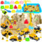 FreeSkill Play Sand for Kids - 2lbs Sensory Sand Construction Set with 6 Vehicles, 12 Castle Molds, Sands Moulds & Tools, Sandbox with Lid, Sensory Bin for Boys & Girls Age 3-7 Indoor & Outdoor Play