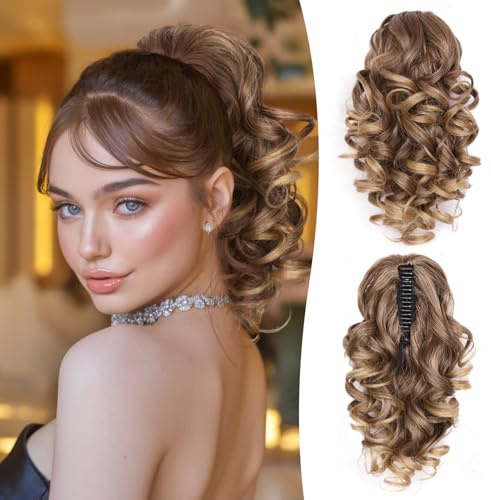 Extension Cheveux Naturel de 30cm - Postiche Cheveux Naturel Synthétique, Queue de Cheval Extension Doux pour Femmes et Filles (Couleur: T5/27B#)