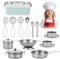 17 Piezas Juguetes de Cocina para niños Accesorios, Juguetes de Chef para Niños,Mini Cocina de Juguete con Utensilios – Juego de Cocina en Acero Inoxidable para Niños y Niñas