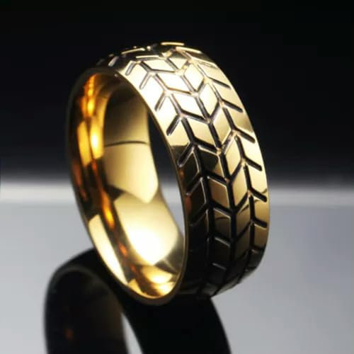 Herrenring Punk Hip Hop Motorradreifen Edelstahl Herren- und Damenringe-Gold-9