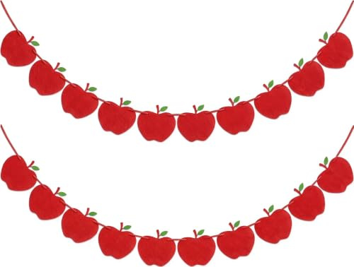 Filz-Apfelgirlande – 2 Stück, 2 m, roter Apfel, hängende Dekoration für Schulanfang, Kinderzimmer, Geburtstagsfeier, Kinderzimmer, Klassenzimmer, Babyparty, Weihnachten (rot)