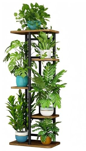 Dazioter Blumenständer Pflanzenständer Metall Pflanzenregal Indoor Schwarz | Robust Und Langlebig,Platzsparendes Design,5 Etagen 6 Topf füR Mehrere Pflanzen,füR Wohnzimmer Deko,Terrasse,Garten,Balkon