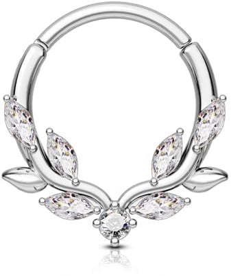 OUFER Septum Piercing Schmuck Blatt Klar CZ Silber Gold Daith Ring 16G Helix Ohrring Ring 316l Edelstahl Septum Daith Piercing Knorpel Helix Clicker Schmuck für Frauen 8 10 mm