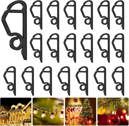 SelfTek 60/120/200 Dachrinnenhaken für Lichterketten, Weihnachtslicht Clips für Weihnachtsaußenbeleuchtung Dekoration, Mini Kunststoff Halterung Haken Lichterkette Befestigung (Schwarz 60x)