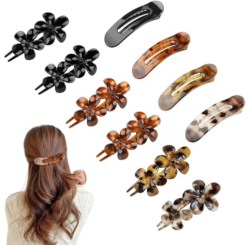 Rieoany Juego de 10 Horquillas Pinzas Planas Y Con Flores Para Mujer Grandes Accesorios Antiarrugas Para Cabello Grueso