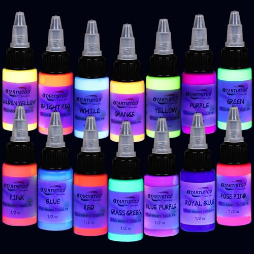 Fluoreszierende Tattoo Tinten Set 14 Flaschen 15 ml (0.5 fl oz) Standard pigment Professionelles Tattoo farbe Zubehör