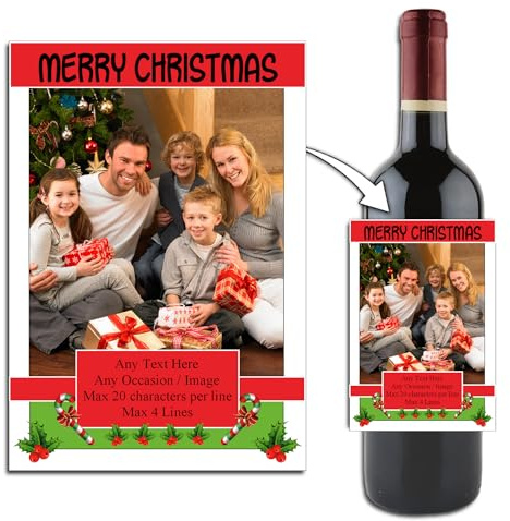 Personalised Christmas Photo Wine Champagne Bottle Label Sticker N196 Any Text/Image