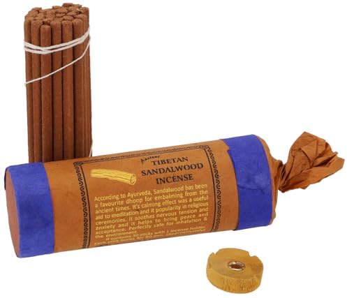 Tibetische Räucherstäbchen, 35 g, Weihrauch, Tibetan Sandalwood | Wohltuender Duft für spirituelle Atmosphäre, Holzhalter inklusive, ideal für reinigende Rituale.