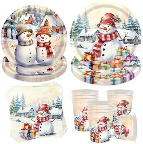 Sunshine smile 50 Stück Weihnachten Partygeschirr Set,Weihnachten Pappteller Set,Weihnachtsparty Geschirrset,Partygeschirr Geburtstag,Papierteller Weihnachtsfeier Tischdekoration