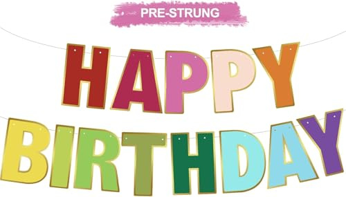 TONIFUL Vorbespanntes Regenbogen-Banner Happy Birthday, Hintergrundschild, Girlande, Regenbogen-Partyzubehör, Urlaubsdekorationen für Damen, Herren, Erwachsene, kein Basteln