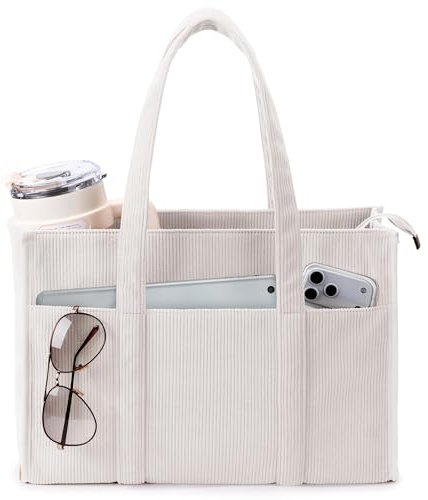 KALIDI Cord Tasche Damen Shopper mit Reißverschluss,Groß Tote Bag Handtasche Schultertaschen Multi-Taschen für Arbeit,Uni,Alltag,Reisen