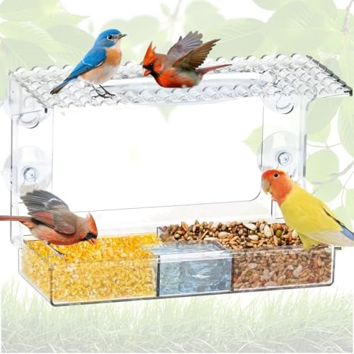 SJUNJIE Vogelhaus Fensterscheibe Bird Feeder Window Fenster Vogelfutterhaus | 24,6x9,8x13,7cm Fenster Vogelfutterhaus Abnehmbar Vogelfutterspender Fenster mit SaugnäPfen für Vogelbeobachtung Gartendekor