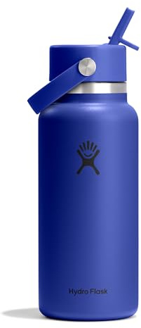 Hydro Flask – Wide Flex Straw Cap 946 ml (32 oz) Bottle | Edelstahl, auslaufsicherer Strohhalm, spülmaschinenfest – Kalt 24 Std. – Wide Mouth – Capri Blue