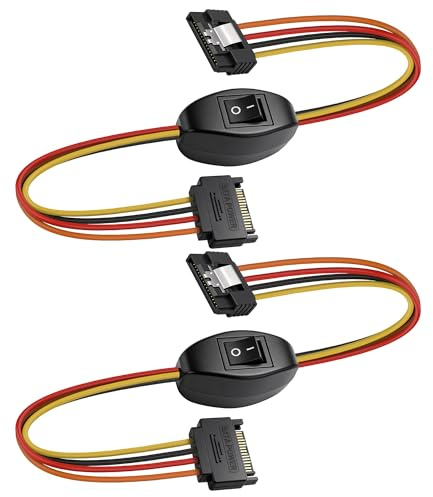 XMSJSIY SATA Power Verlängerungskabel Festplatte Netzteil Adapter - 2PCS | 15 Pin SATA Stecker zu 15Pin Buchse Stromdatenkabel mit ON/OFF Schalter Steuerung für HDD SSD optische Laufwerke Festplatte