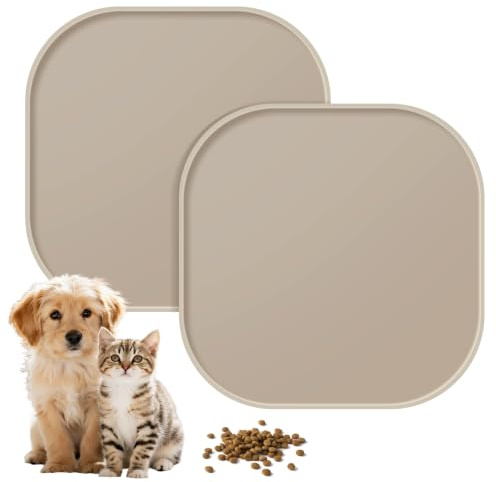 2-teiliges Set Napfunterlage Hunde und Katzen, 26X26CM wasserdichte Hundenapf Unterlage, BPA-Freie Silikon Futtermatte mit Unterlage Hundenapf Haustiermatte Leicht zu Reinigende Fressnapf-Unterlage