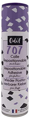 Odif – Pegamento Reposicionable para Tela 707 en Spray – Ideal para colocar diseños textiles, parches de plantilla, fabricado en Francia sin ácido – Spray de 250 ml