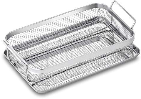 Velaze Cesta de acero inoxidable con bandeja para hornear, freír aire caliente para horno, cesta para servir patatas fritas, pepitas de pollo y otros alimentos