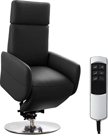 Cavadore TV-Sessel Cobra mit 2 E-Motoren und Aufstehhilfe / Elektrischer Fernsehsessel mit Fernbedienung / Relaxfunktion, Liegefunktion / bis 130 kg / S: 71 x 108 x 82 / Echtleder Schwarz